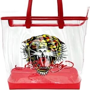 Ed Hardy Clear PVC Tote Tiger Head NWT with Red Trim